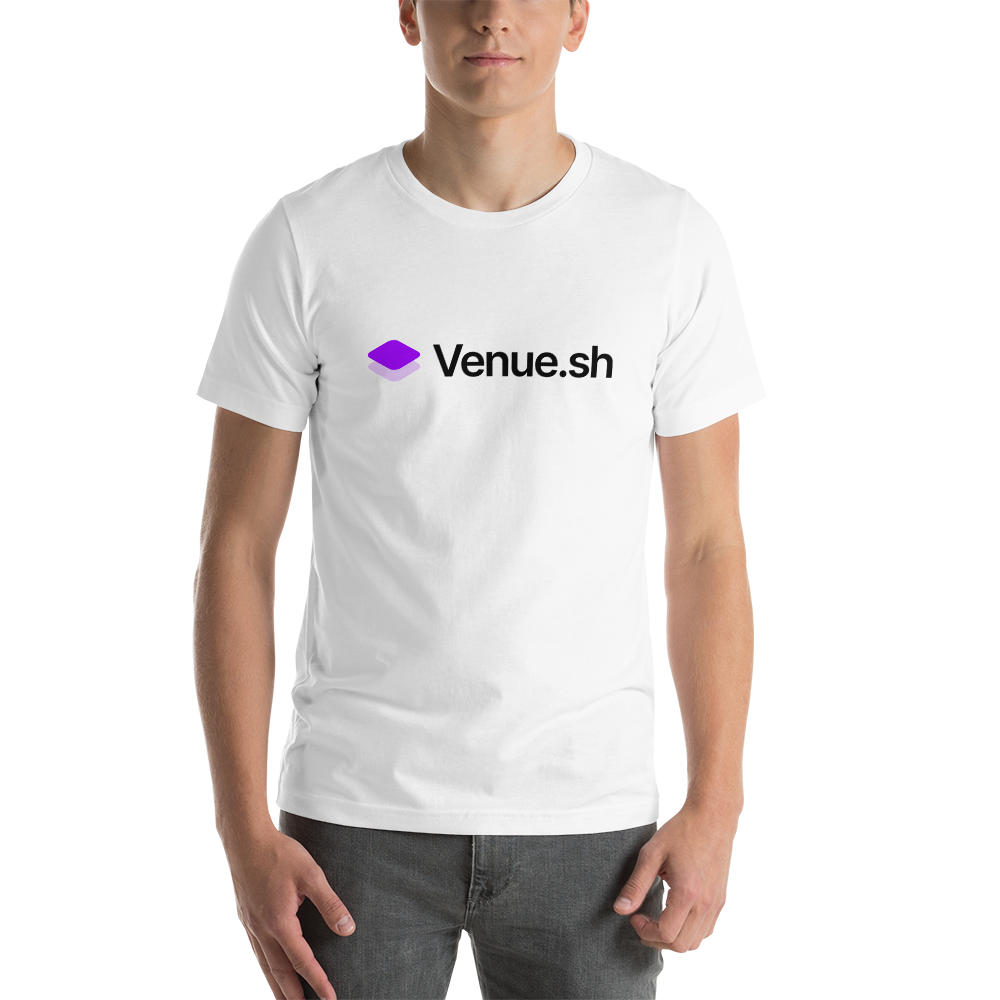 Venue.sh - Printed Unisex t-shirt (dark logo)